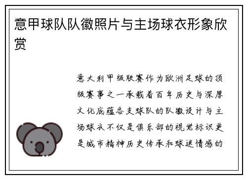 意甲球队队徽照片与主场球衣形象欣赏