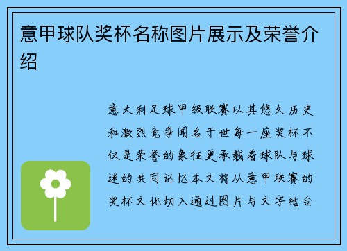 意甲球队奖杯名称图片展示及荣誉介绍